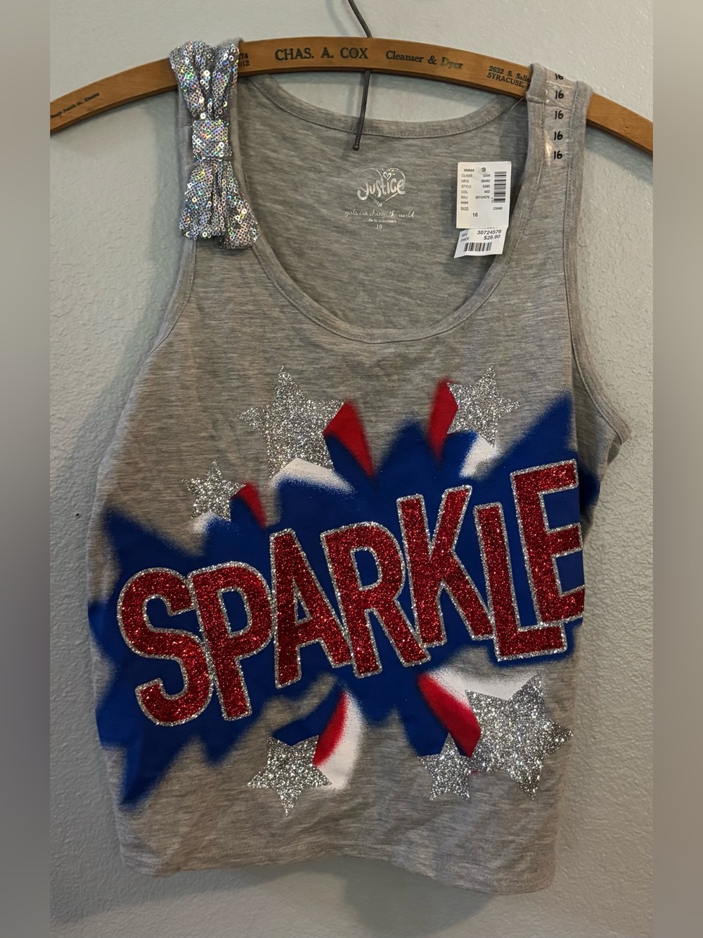Justice Sparkle Tank Top Bow On Strap NWT